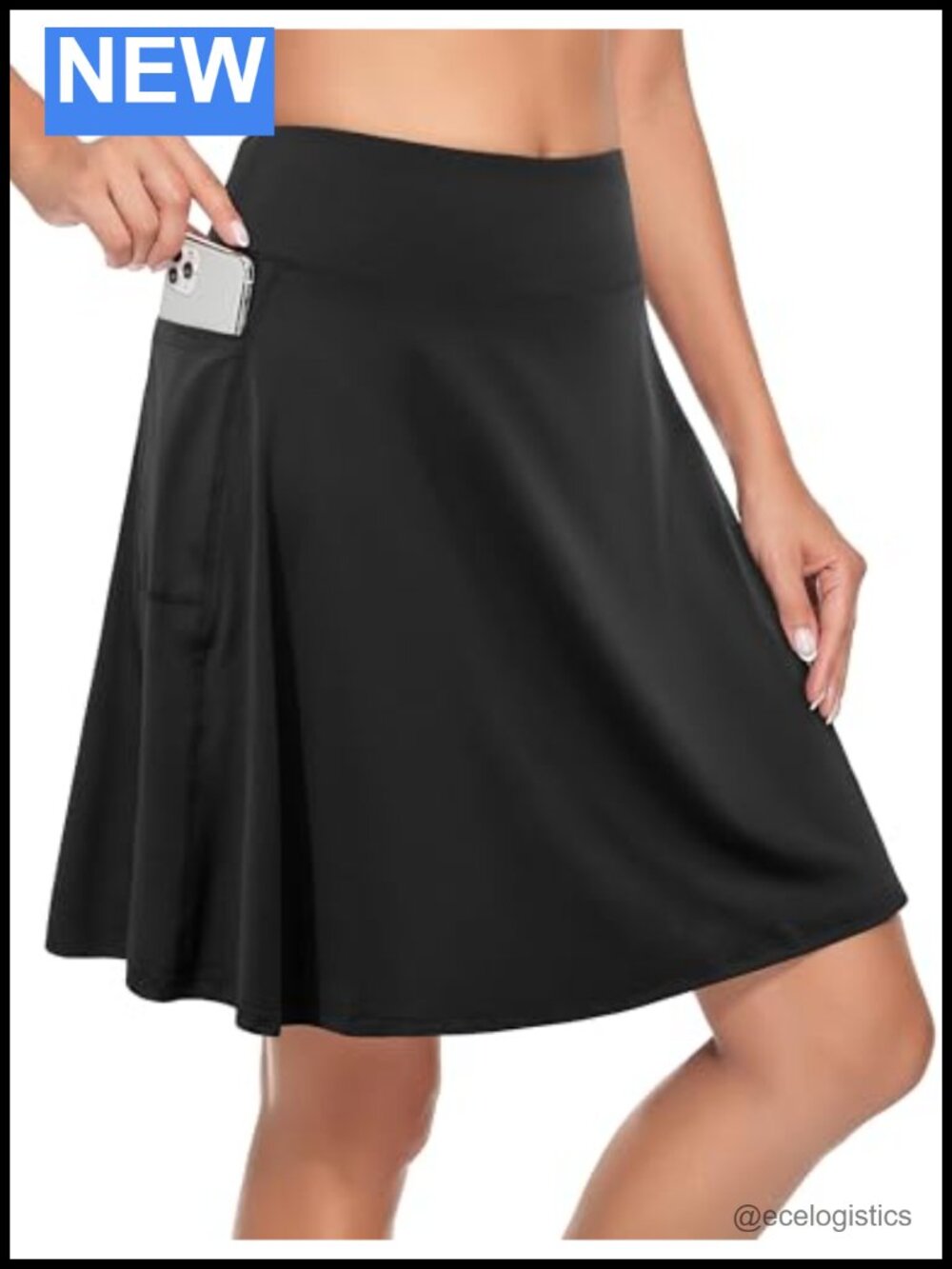 Women's Knee Length Skort with Built-in Shorts, 4 Pockets, High Waist,